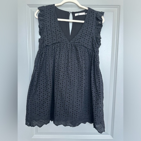 Mustard Seed. Black Eyelet Babydoll Romper. Dress built in Shorts and Pockets! - Picture 4 of 6